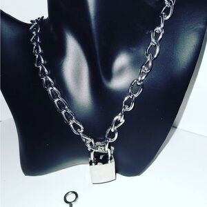 Chunky Silver Chain Necklace with Padlock Pendant